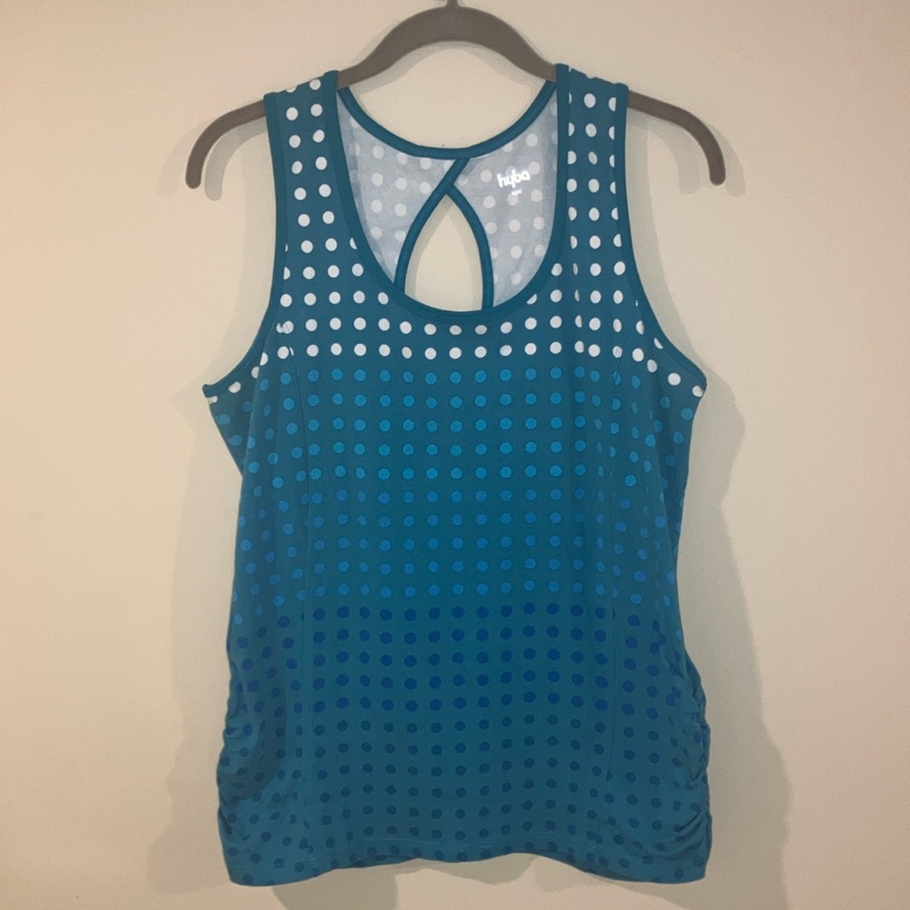 Stylish Teal and White Polka Dot Tank Top with Keyhole